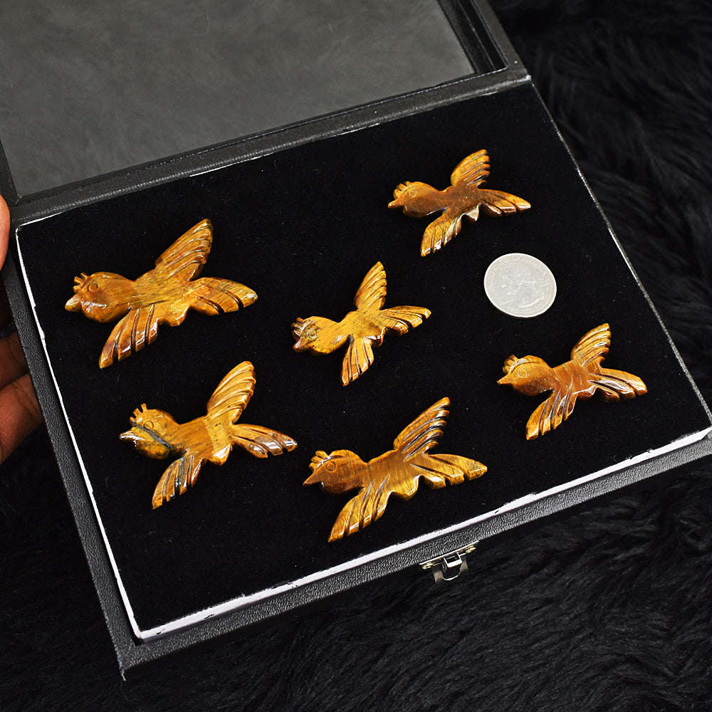 gemsmore:Natural Amazing Golden Tiger Eye Untreated Carved Bird Gemstone Cabochon Lot gemsmore:Natural Amazing Golden Tiger Eye Untreated Carved Bird Gemstone Cabochon Lot