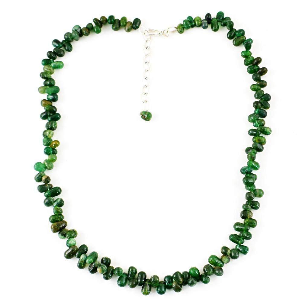 gemsmore:Natural Amazing Green Jade Necklace Untreated Tear Drop Beads gemsmore:Natural Amazing Green Jade Necklace Untreated Tear Drop Beads