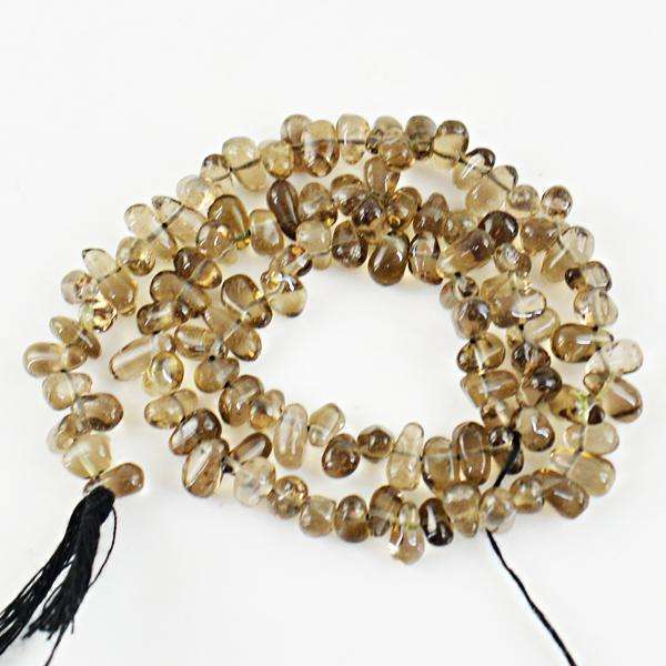 gemsmore:Natural Amazing Smoky Quartz Tear Drop Drilled Beads Strand
