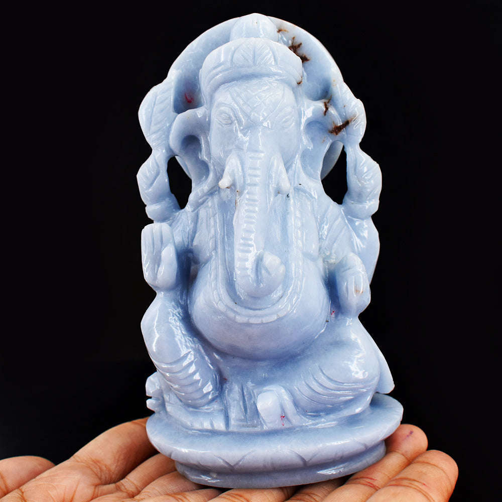 gemsmore:Natural  Angelite Hand Carved Genuine Crystal Gemstone Carving Lord Ganesha gemsmore:Natural  Angelite Hand Carved Genuine Crystal Gemstone Carving Lord Ganesha