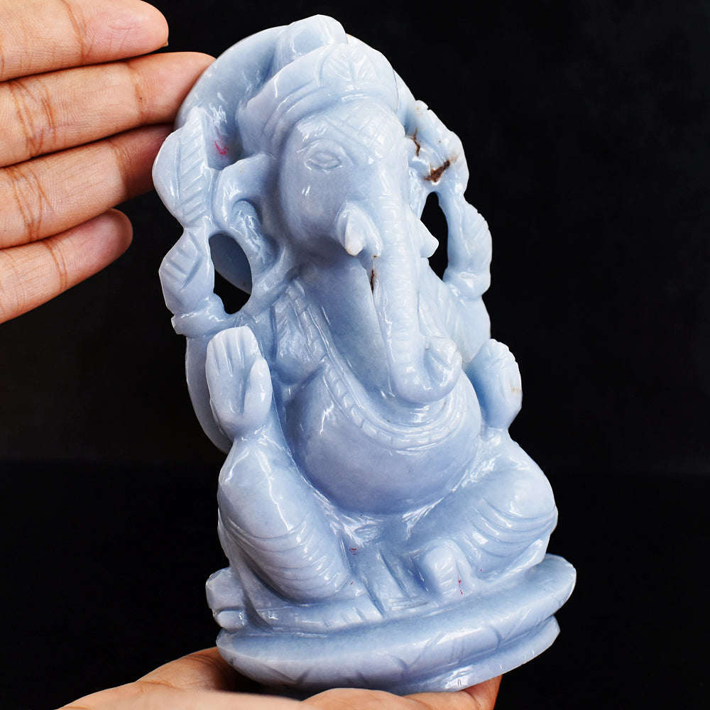 gemsmore:Natural  Angelite Hand Carved Genuine Crystal Gemstone Carving Lord Ganesha gemsmore:Natural  Angelite Hand Carved Genuine Crystal Gemstone Carving Lord Ganesha