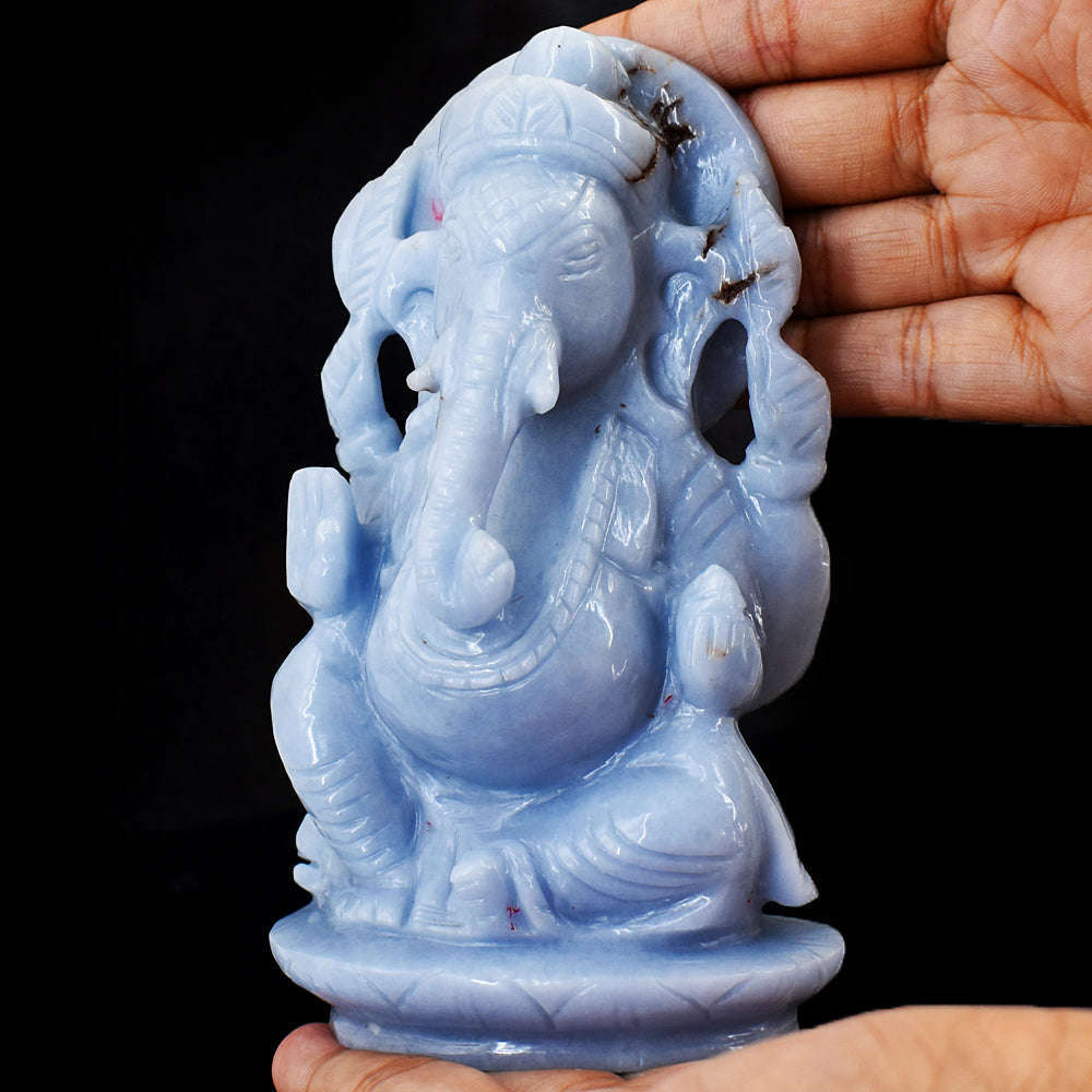 gemsmore:Natural  Angelite Hand Carved Genuine Crystal Gemstone Carving Lord Ganesha gemsmore:Natural  Angelite Hand Carved Genuine Crystal Gemstone Carving Lord Ganesha