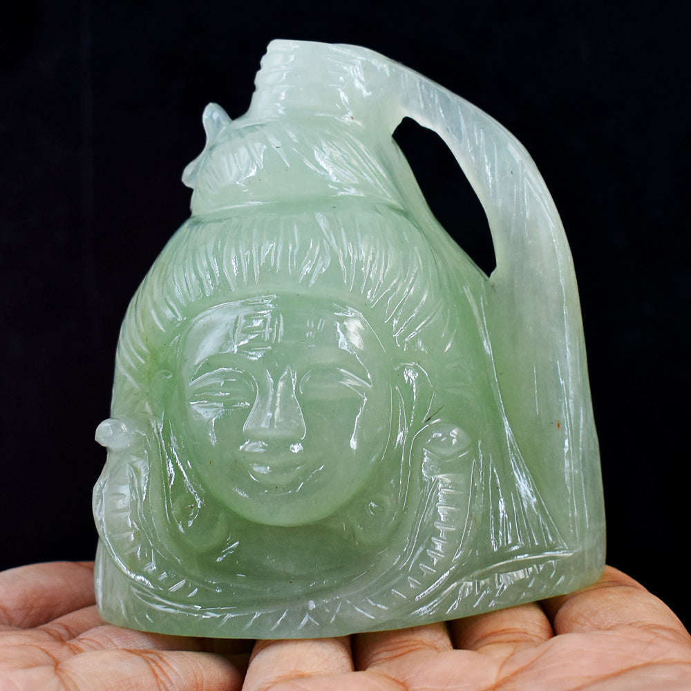 gemsmore:Natural  Aventurine Hand Carved  Lord Shiva Head Gemstone gemsmore:Natural  Aventurine Hand Carved  Lord Shiva Head Gemstone