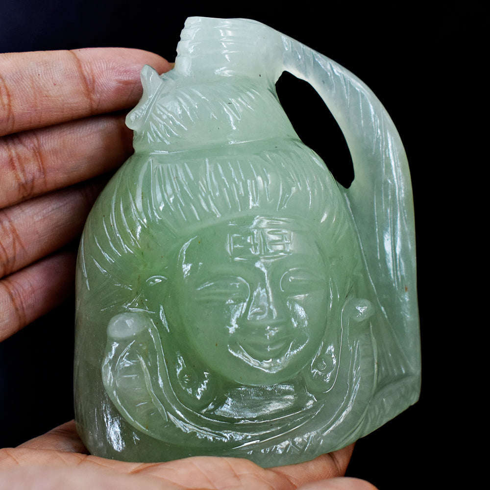 gemsmore:Natural  Aventurine Hand Carved  Lord Shiva Head Gemstone gemsmore:Natural  Aventurine Hand Carved  Lord Shiva Head Gemstone