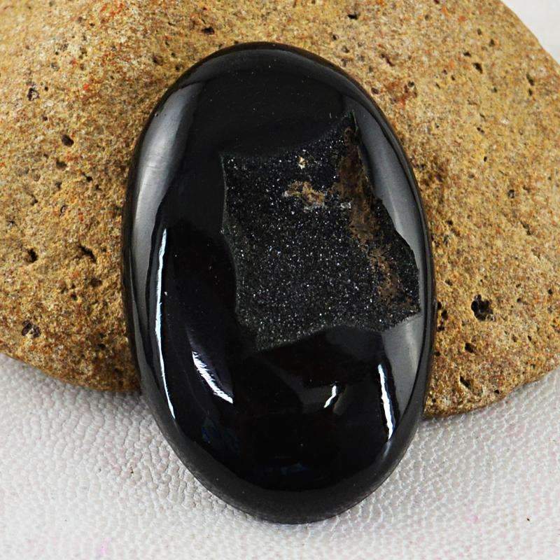 gemsmore:Natural Black Druzy Onyx Gemstone Oval Shape gemsmore:Natural Black Druzy Onyx Gemstone Oval Shape