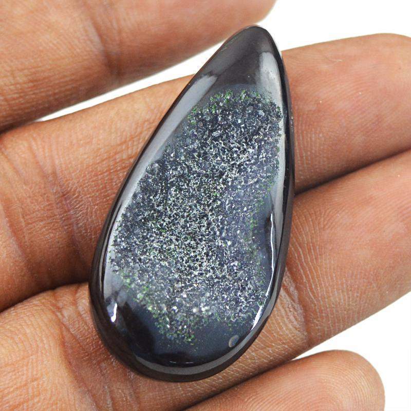 gemsmore:Natural Black Druzy Onyx Pear Shape Gemstone gemsmore:Natural Black Druzy Onyx Pear Shape Gemstone