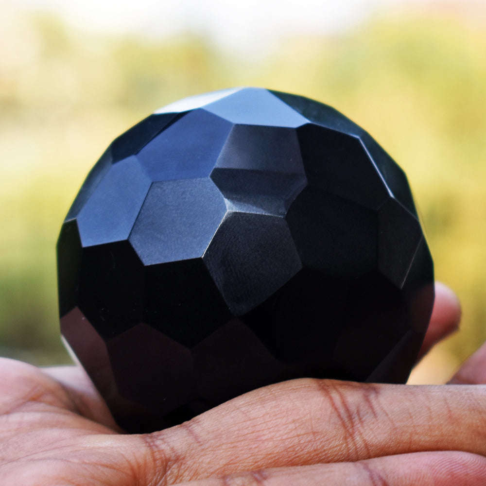gemsmore:Natural Black Spinel Hand Carved Faceted Crystal Healing Sphere Gemstone gemsmore:Natural Black Spinel Hand Carved Faceted Crystal Healing Sphere Gemstone