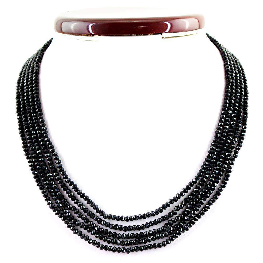 gemsmore:Natural Black Spinel Necklace 5 Line Untreated Round Cut Beads gemsmore:Natural Black Spinel Necklace 5 Line Untreated Round Cut Beads