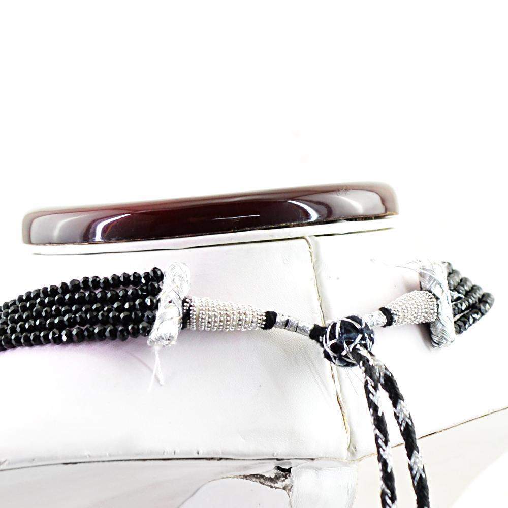 gemsmore:Natural Black Spinel Necklace 5 Line Untreated Round Cut Beads gemsmore:Natural Black Spinel Necklace 5 Line Untreated Round Cut Beads