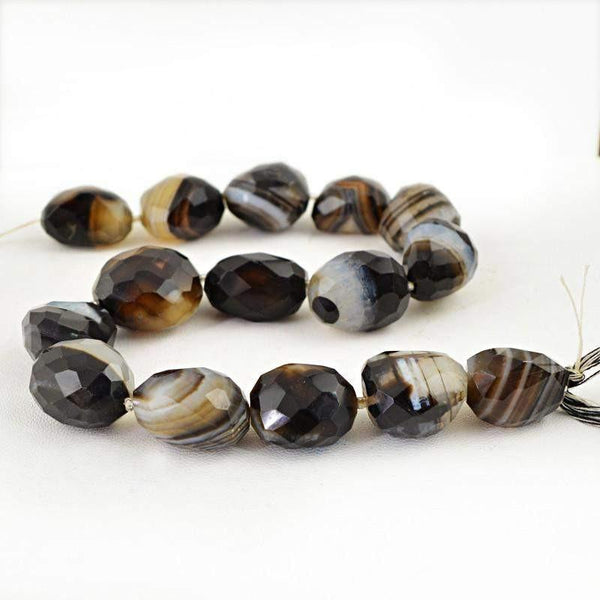 gemsmore:Natural Black & White Onyx Beads Strand