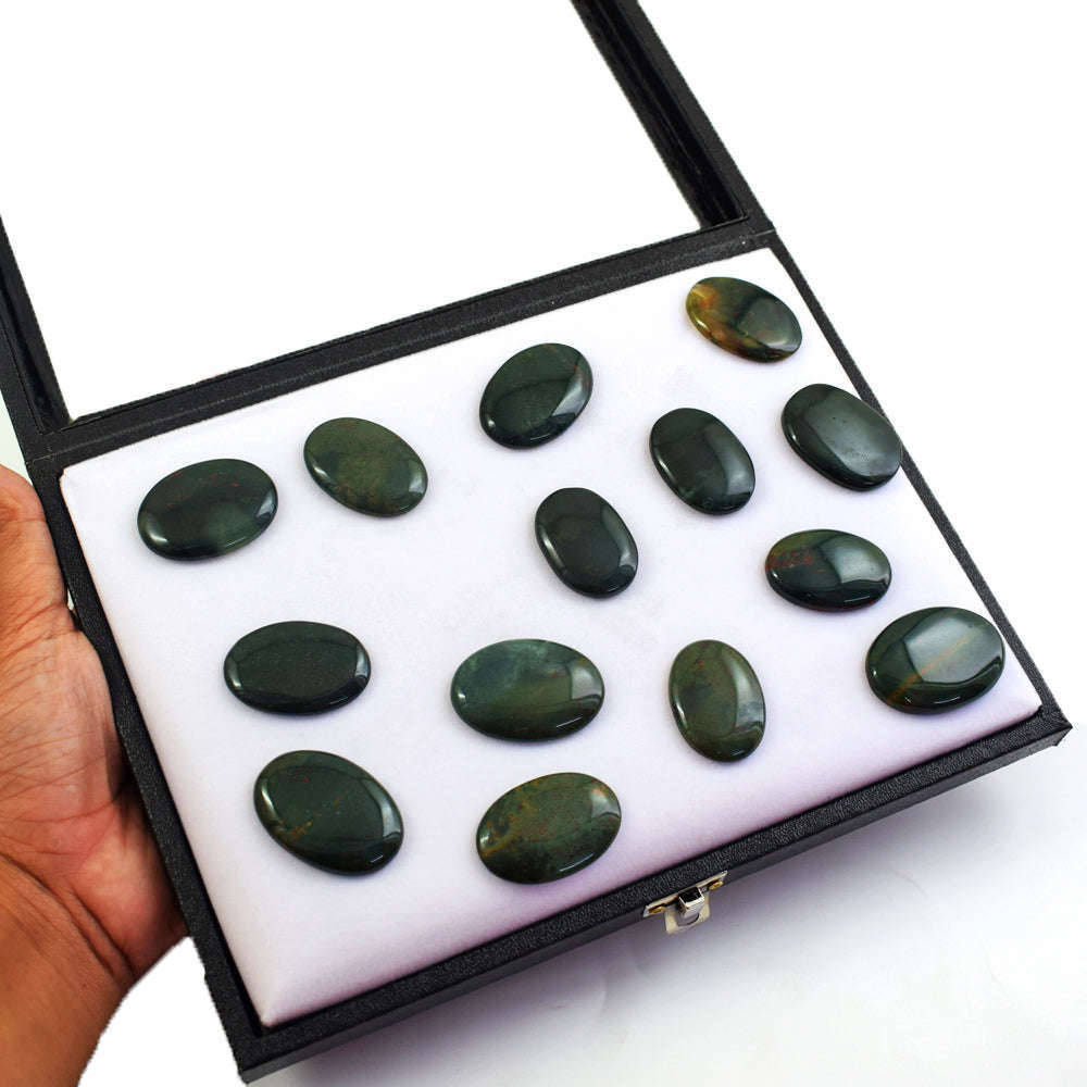 gemsmore:Natural Bloodstone Untreated Gemstone Cabochon Lot gemsmore:Natural Bloodstone Untreated Gemstone Cabochon Lot