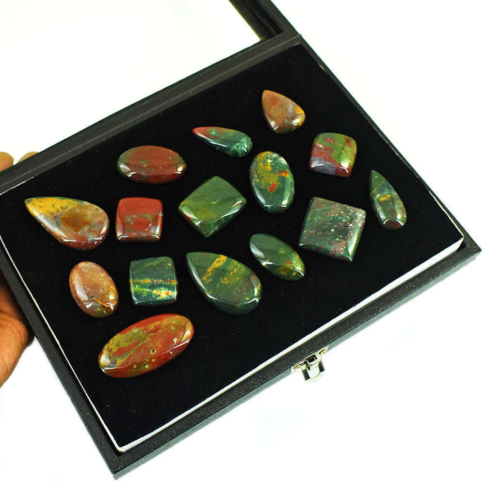 gemsmore:Natural Bloodstone Untreated Gemstone Cabochon Lot gemsmore:Natural Bloodstone Untreated Gemstone Cabochon Lot