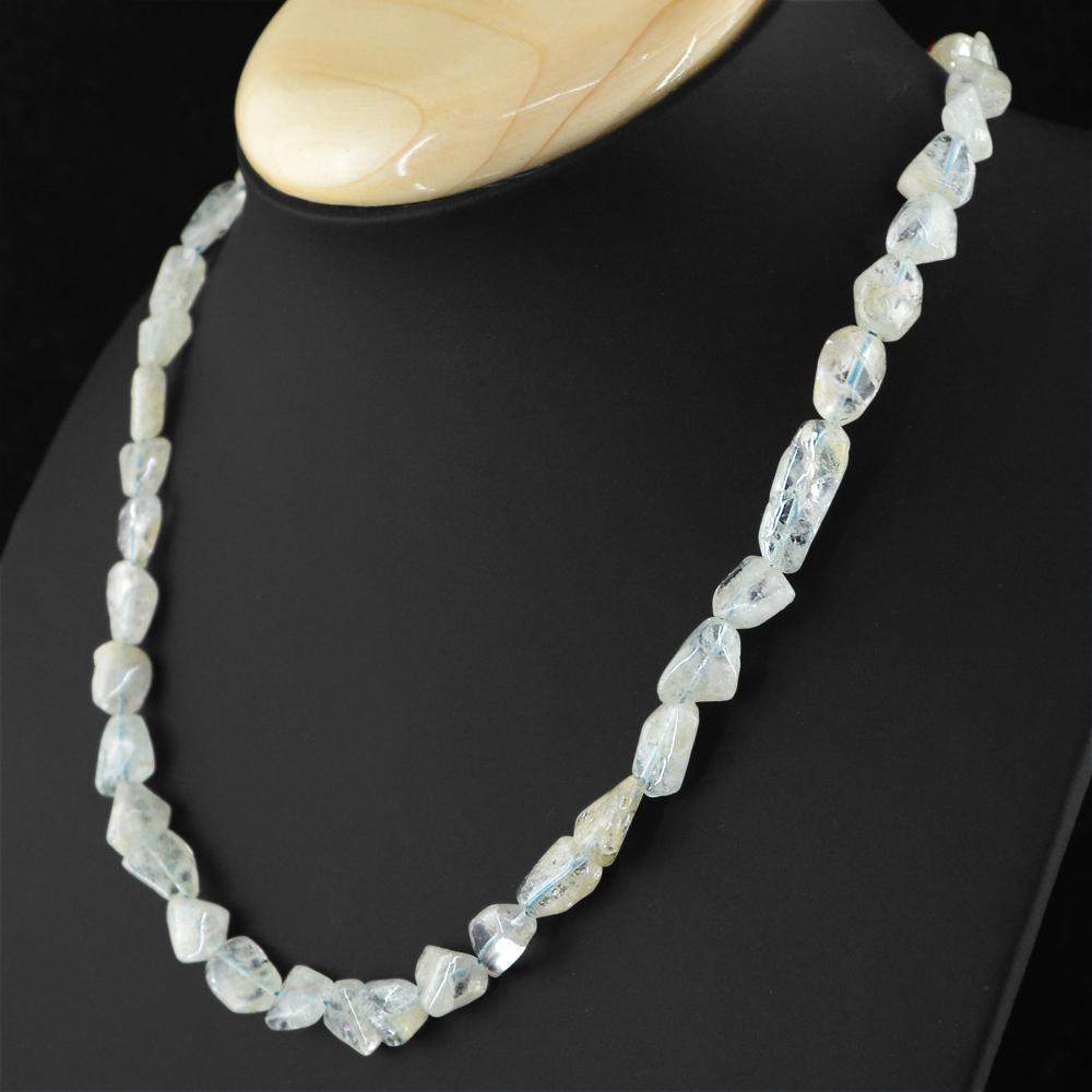 gemsmore:Natural Blue Aquamarine Beads Necklace gemsmore:Natural Blue Aquamarine Beads Necklace