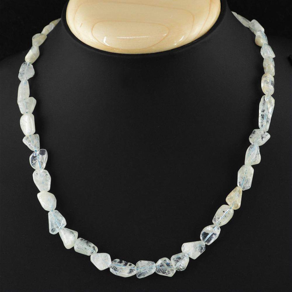 gemsmore:Natural Blue Aquamarine Beads Necklace gemsmore:Natural Blue Aquamarine Beads Necklace