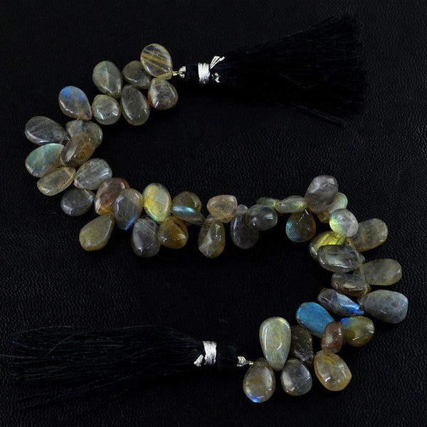 gemsmore:Natural Blue Flash Labradorite Drilled Beads Strand