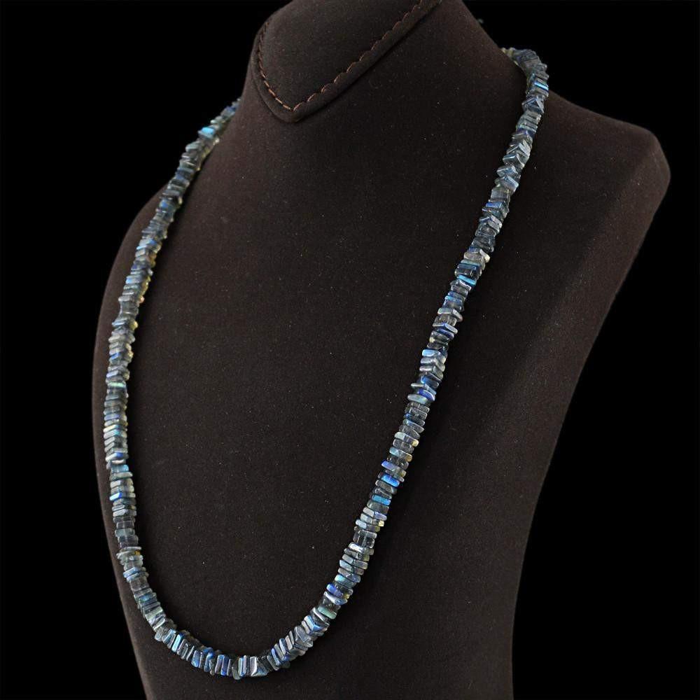 gemsmore:Natural Blue Flash Labradorite Necklace Untreated Beads gemsmore:Natural Blue Flash Labradorite Necklace Untreated Beads