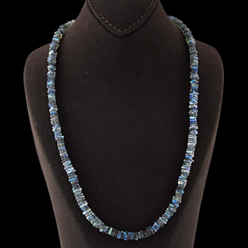 gemsmore:Natural Blue Flash Labradorite Necklace Untreated Beads gemsmore:Natural Blue Flash Labradorite Necklace Untreated Beads