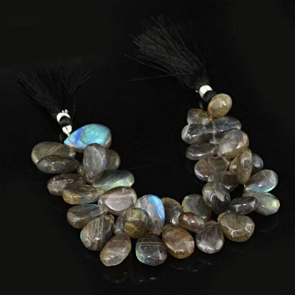 gemsmore:Natural Blue Flash Labradorite Untreated Beads Strand