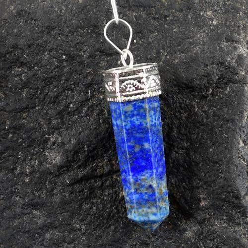 gemsmore:Natural Blue Lapis Lazuli Healing Point Pendant gemsmore:Natural Blue Lapis Lazuli Healing Point Pendant