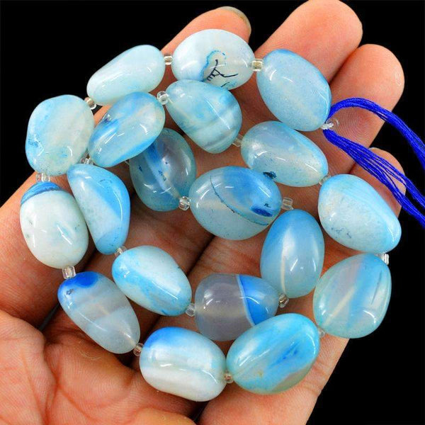 gemsmore:Natural Blue Onyx Beads Strand - Drilled