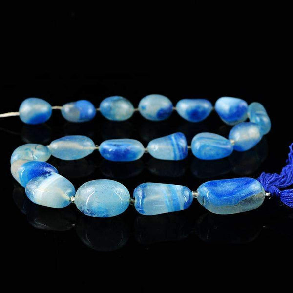 gemsmore:Natural Blue Onyx Beads Strand - Untreated Drilled