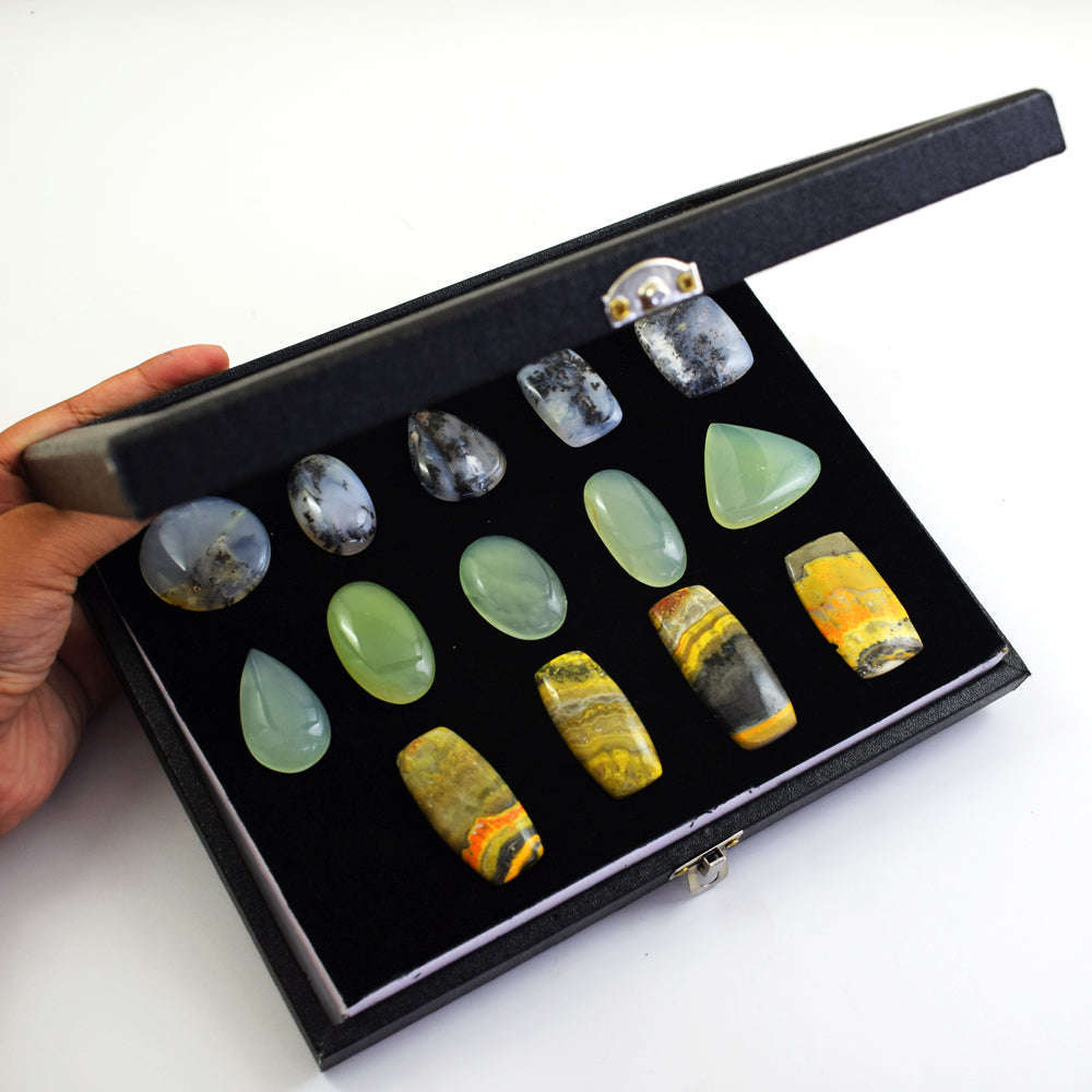 gemsmore:Natural Bumble Bee Jasper,Dendrite Opal,Chalcedony Untreated Gemstone Cabochon Lot gemsmore:Natural Bumble Bee Jasper,Dendrite Opal,Chalcedony Untreated Gemstone Cabochon Lot