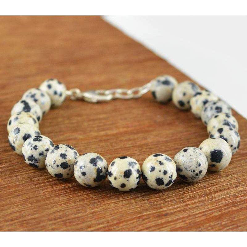 gemsmore:Natural Dalmation Jasper Bracelet Untreated Round Shape Beads gemsmore:Natural Dalmation Jasper Bracelet Untreated Round Shape Beads