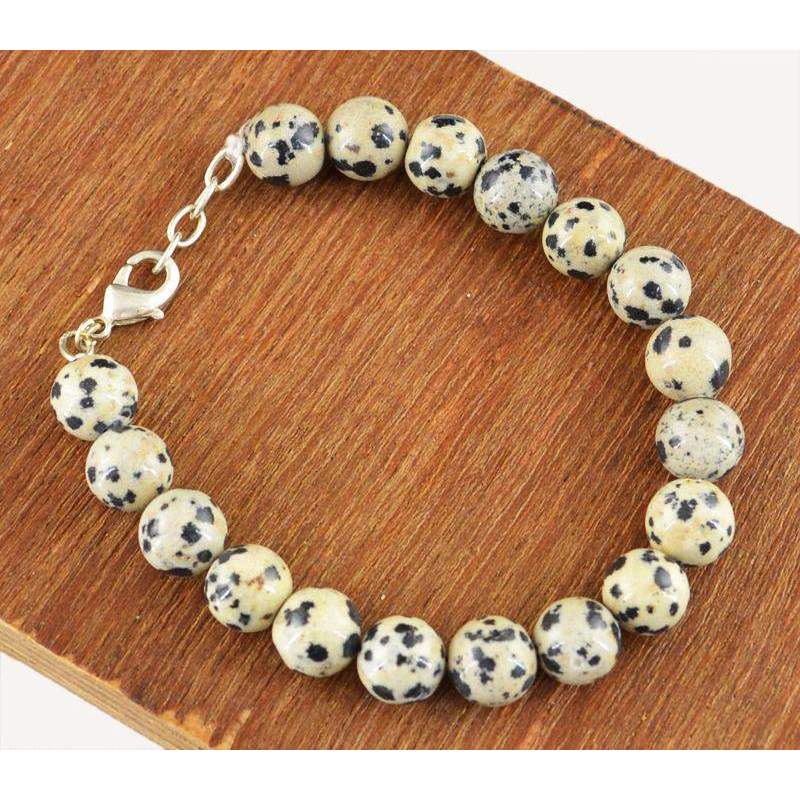 gemsmore:Natural Dalmation Jasper Bracelet Untreated Round Shape Beads gemsmore:Natural Dalmation Jasper Bracelet Untreated Round Shape Beads