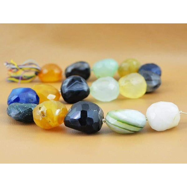 gemsmore:Natural Drilled Agate & Multicolor Onyx Faceted Beads Strand