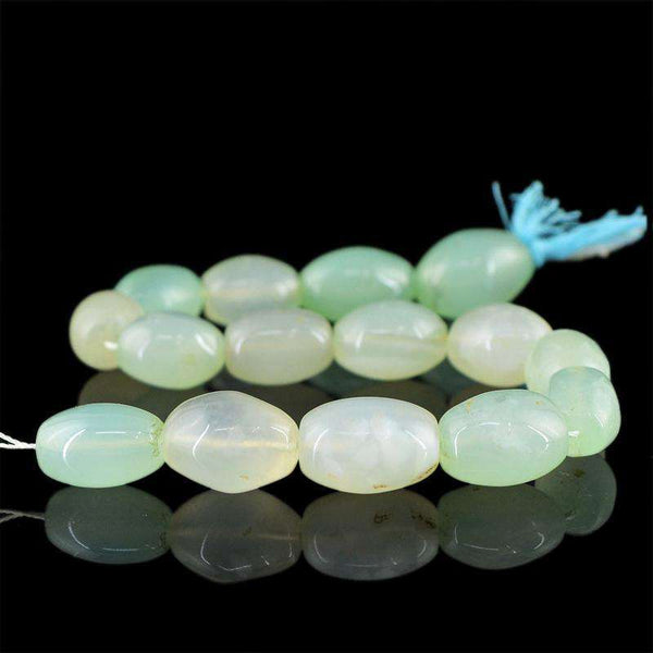 gemsmore:Natural Drilled Green Chalcedony Beads Strand