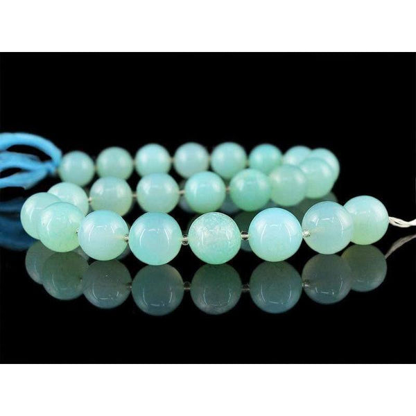 gemsmore:Natural Drilled Green Chalcedony Round Shape Beads Strand