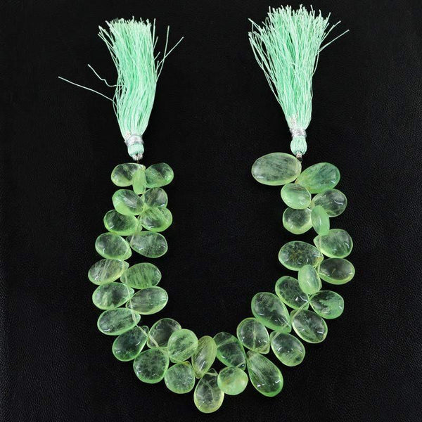 gemsmore:Natural Drilled Green Chalcedony Untreated Beads Strand