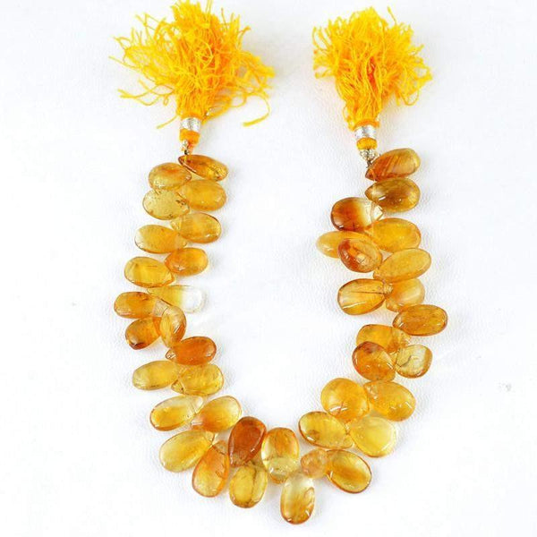 gemsmore:Natural Drilled Pear Shape Yellow Citrine Beads Strand