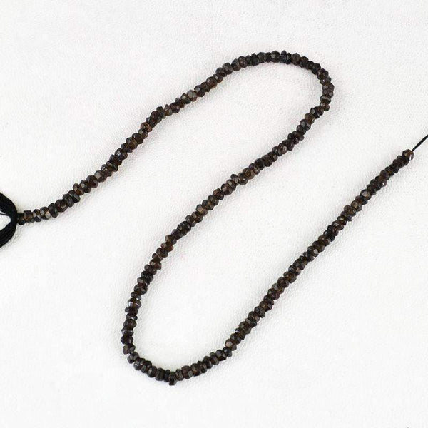 gemsmore:Natural Faceted Smoky Quartz Drilled Beads Strand Round Shape