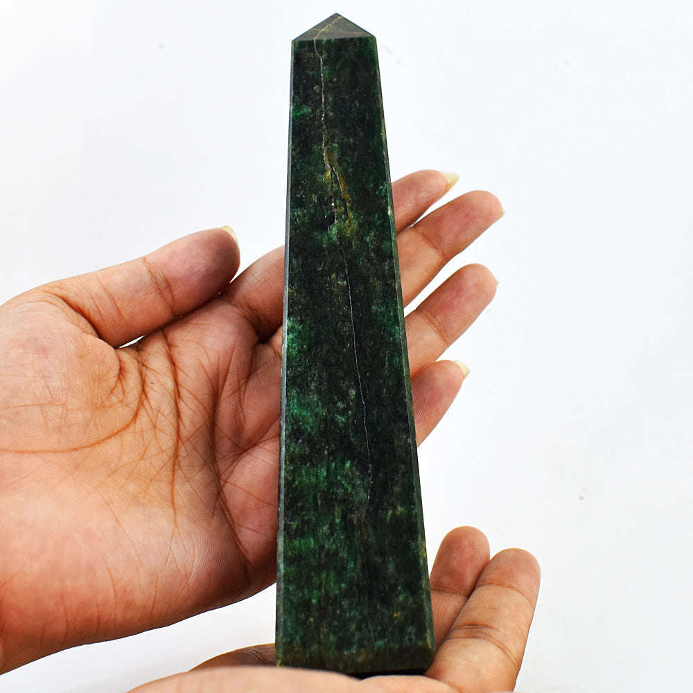 gemsmore:Natural Genuine Green Jade Carved Healing Crystal Tower gemsmore:Natural Genuine Green Jade Carved Healing Crystal Tower