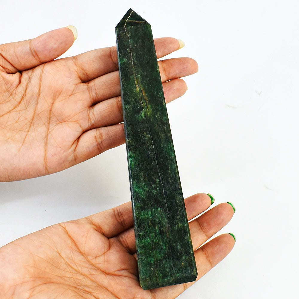 gemsmore:Natural Genuine Green Jade Carved Healing Crystal Tower gemsmore:Natural Genuine Green Jade Carved Healing Crystal Tower