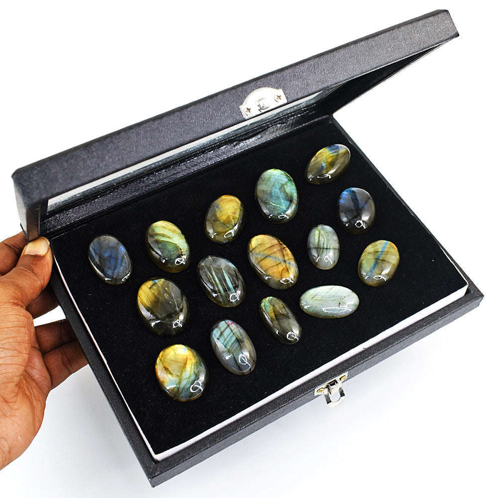 gemsmore:Natural Golden & Blue Flash Labradorite Cabochon Lot gemsmore:Natural Golden & Blue Flash Labradorite Cabochon Lot