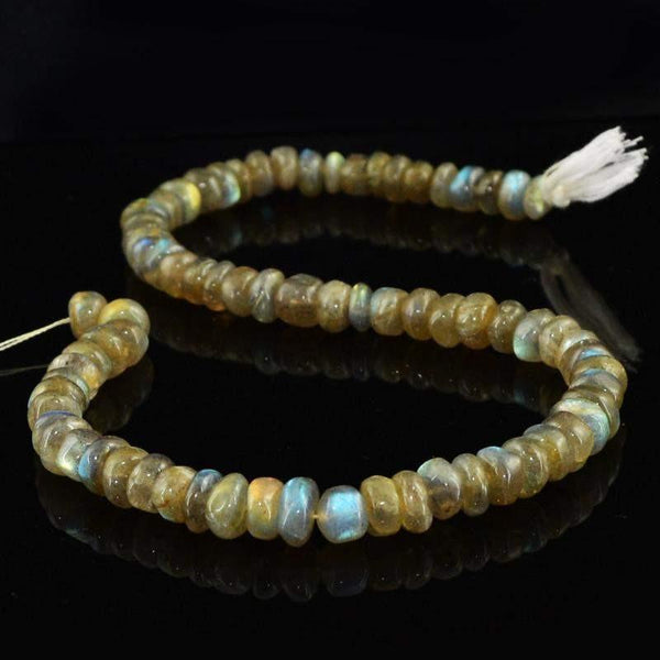 gemsmore:Natural Golden & Blue Flash Labradorite Round Beads Strand