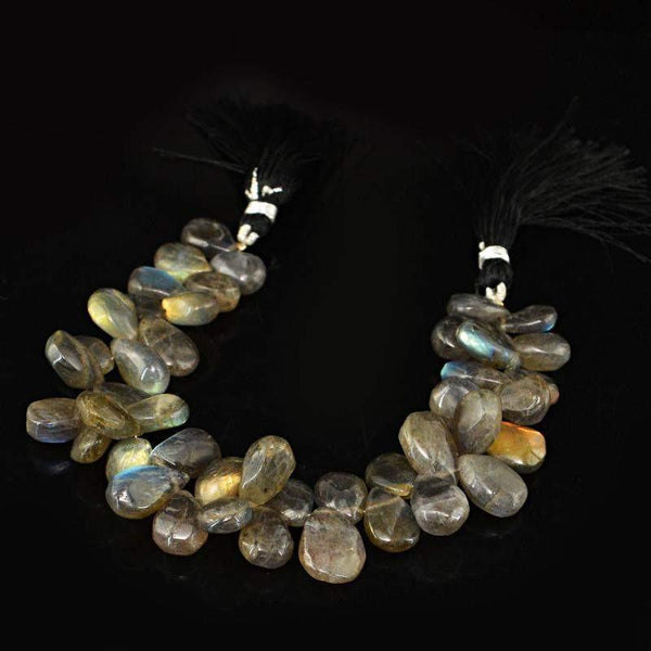 gemsmore:Natural Golden Flash Labradorite Drilled Beads Strand