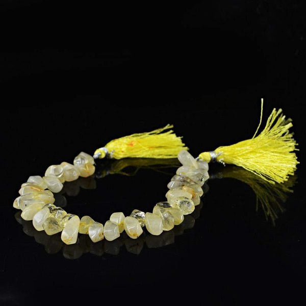 gemsmore:Natural Golden Rutile Quartz Drilled Beads Strand