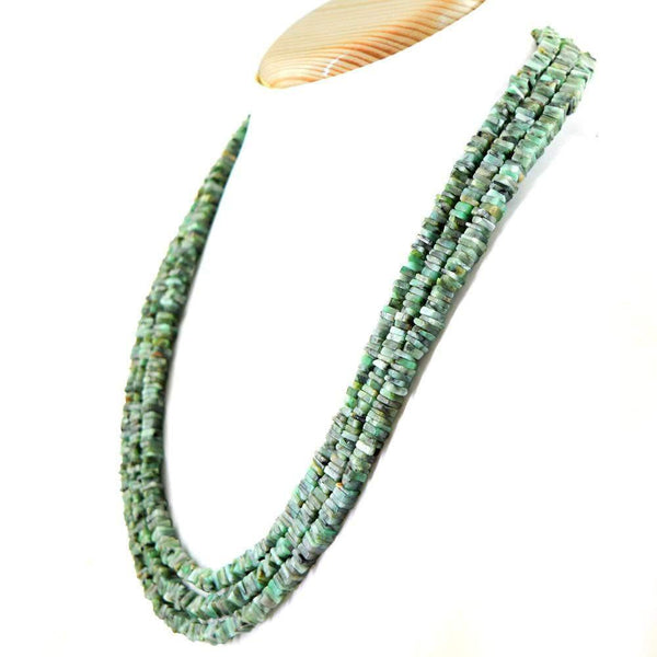 gemsmore:Natural Green Emerald 3 Strand Untreated Beads