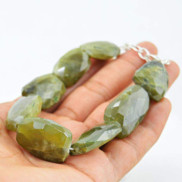 グリーンストーン フローラルデザイン Green Garnet Bracelet Natural Green Garnet Bracelet Faceted Beads