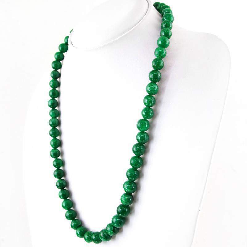 gemsmore:Natural Green Jade Necklace Round Shape Untreated Beads gemsmore:Natural Green Jade Necklace Round Shape Untreated Beads