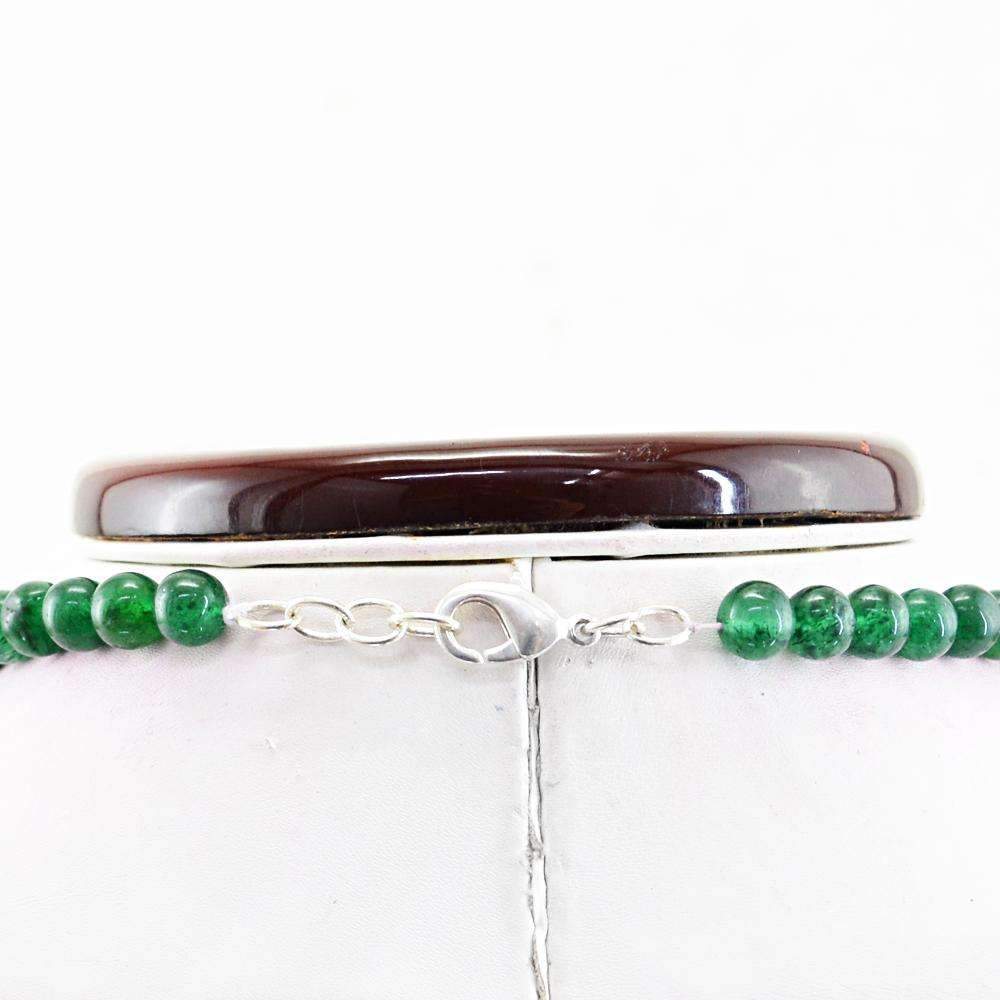 gemsmore:Natural Green Jade Necklace Round Shape Untreated Beads gemsmore:Natural Green Jade Necklace Round Shape Untreated Beads