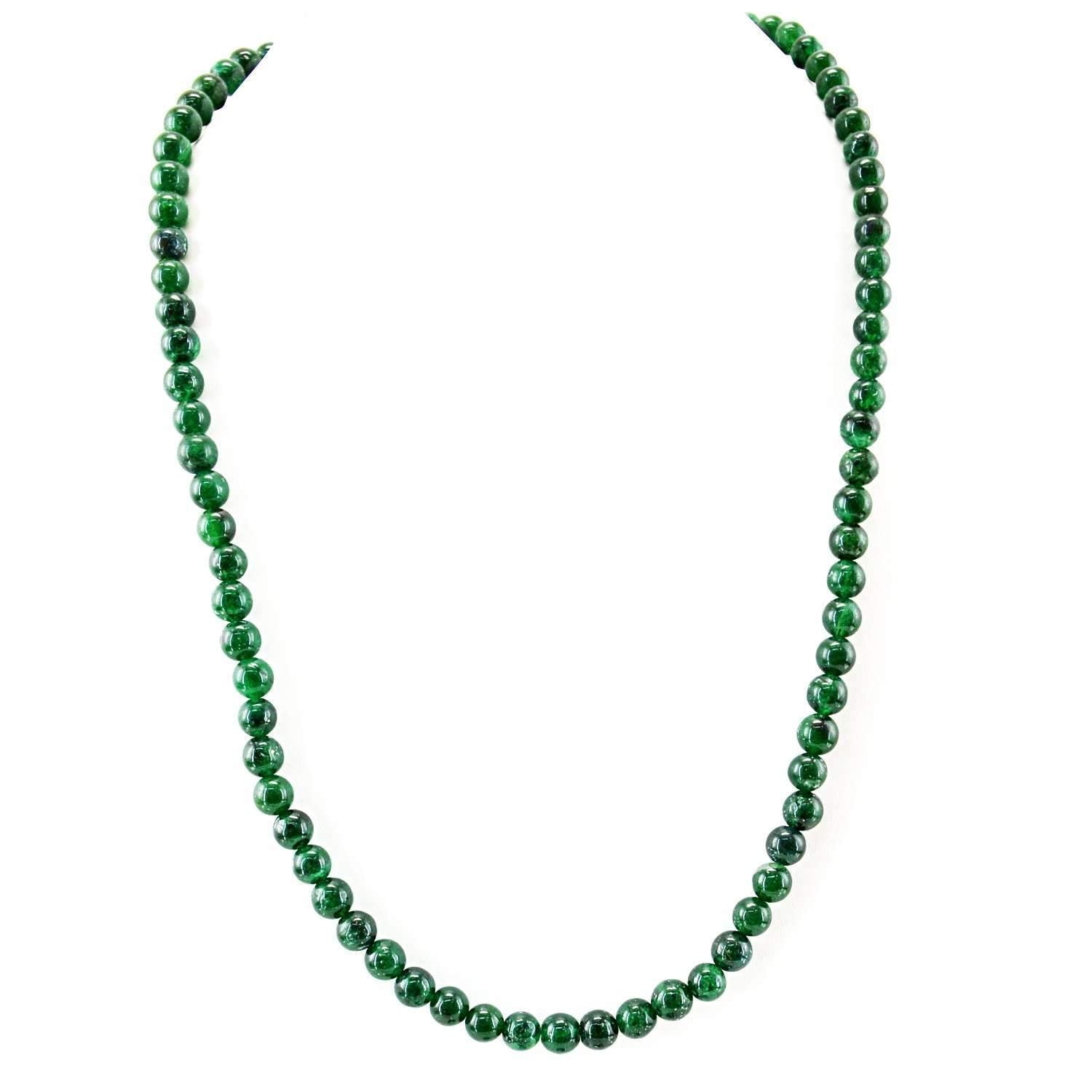 gemsmore:Natural Green Jade Necklace Single Strand Round Beads gemsmore:Natural Green Jade Necklace Single Strand Round Beads