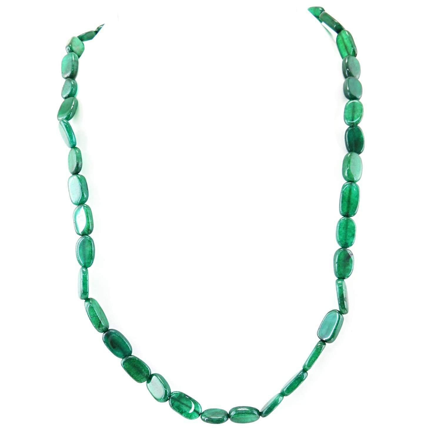 gemsmore:Natural Green Jade Necklace Untreated Oval Shape Beads gemsmore:Natural Green Jade Necklace Untreated Oval Shape Beads