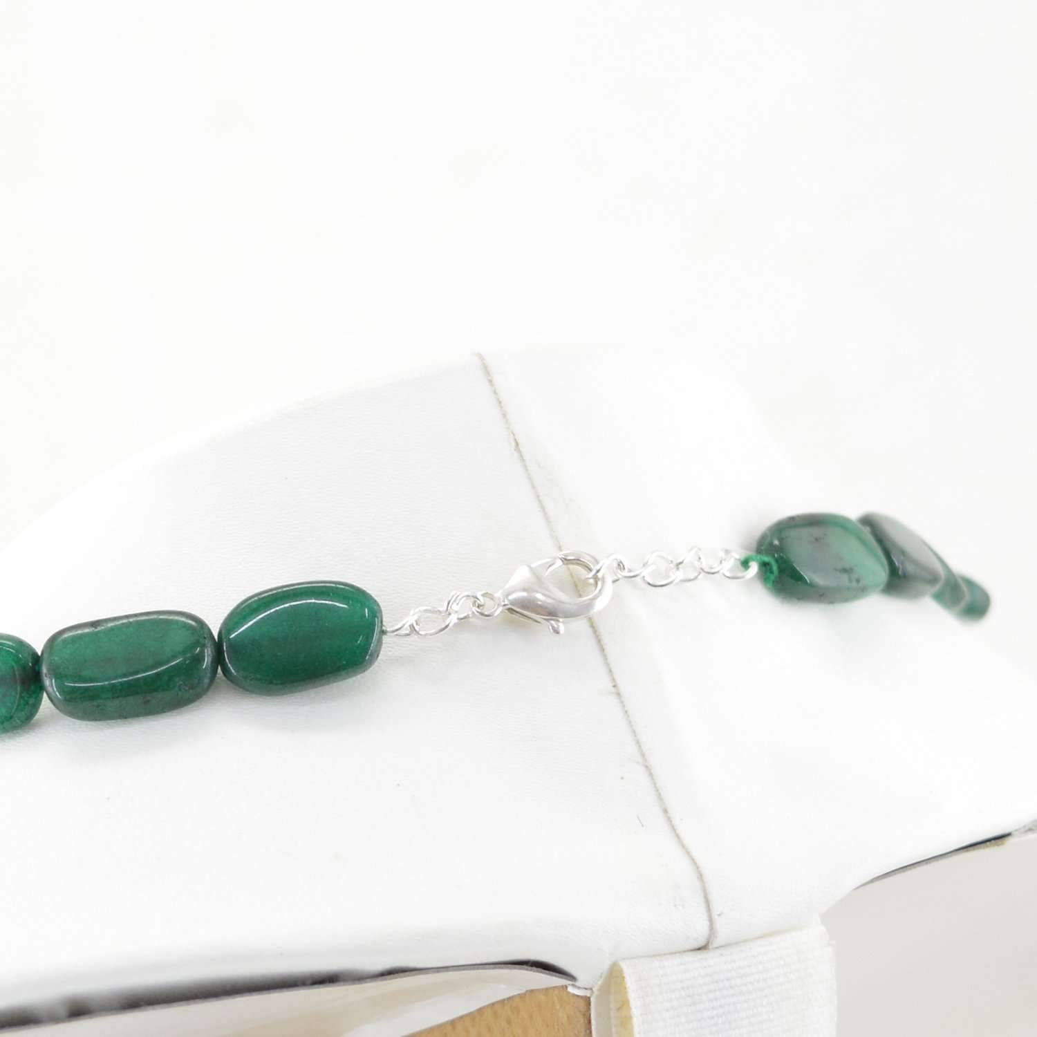 gemsmore:Natural Green Jade Necklace Untreated Oval Shape Beads gemsmore:Natural Green Jade Necklace Untreated Oval Shape Beads