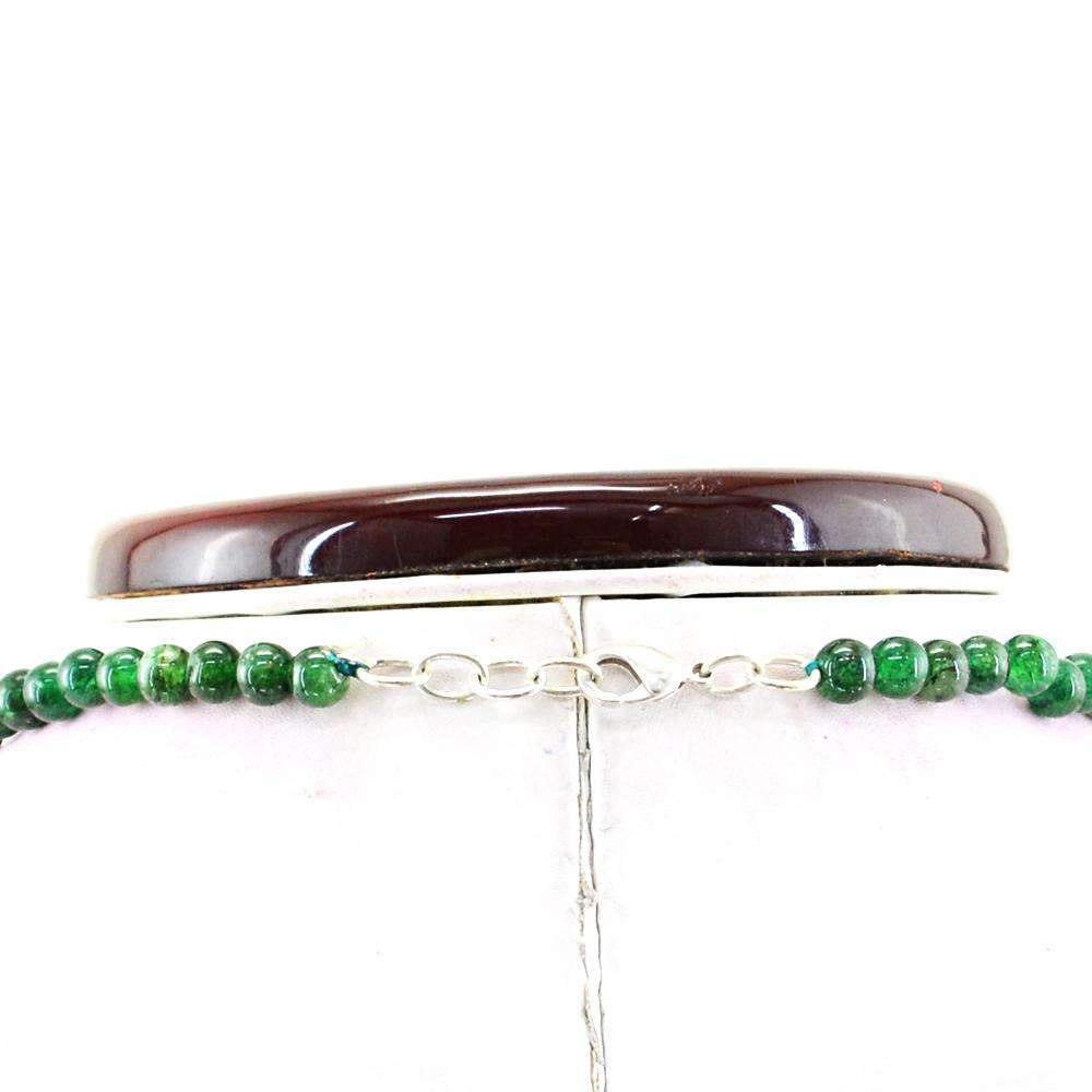 gemsmore:Natural Green Jade Necklace Untreated Round Shape Beads gemsmore:Natural Green Jade Necklace Untreated Round Shape Beads