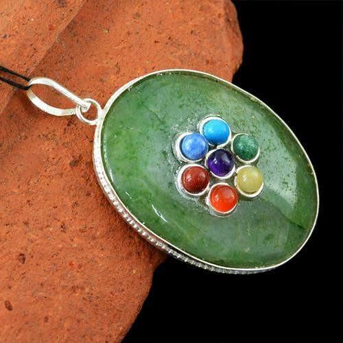 gemsmore:Natural Green Jade Seven Chakra Healing Pendant gemsmore:Natural Green Jade Seven Chakra Healing Pendant
