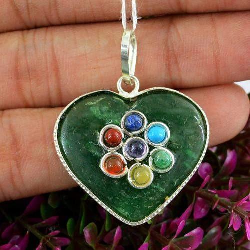 gemsmore:Natural Green Jade Seven Chakra Healing Pendant gemsmore:Natural Green Jade Seven Chakra Healing Pendant